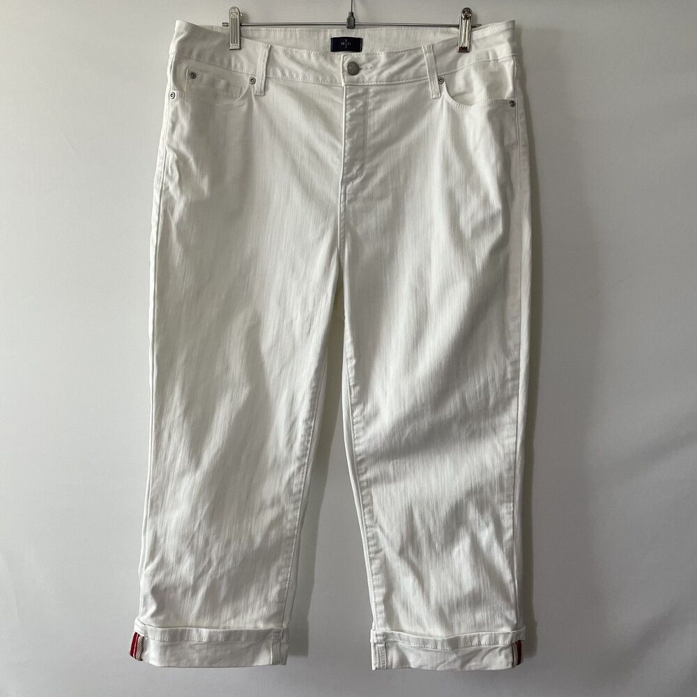 NYDJ Crop Jeans White Cuffed Mid Rise Cotton Blend Women Size 16